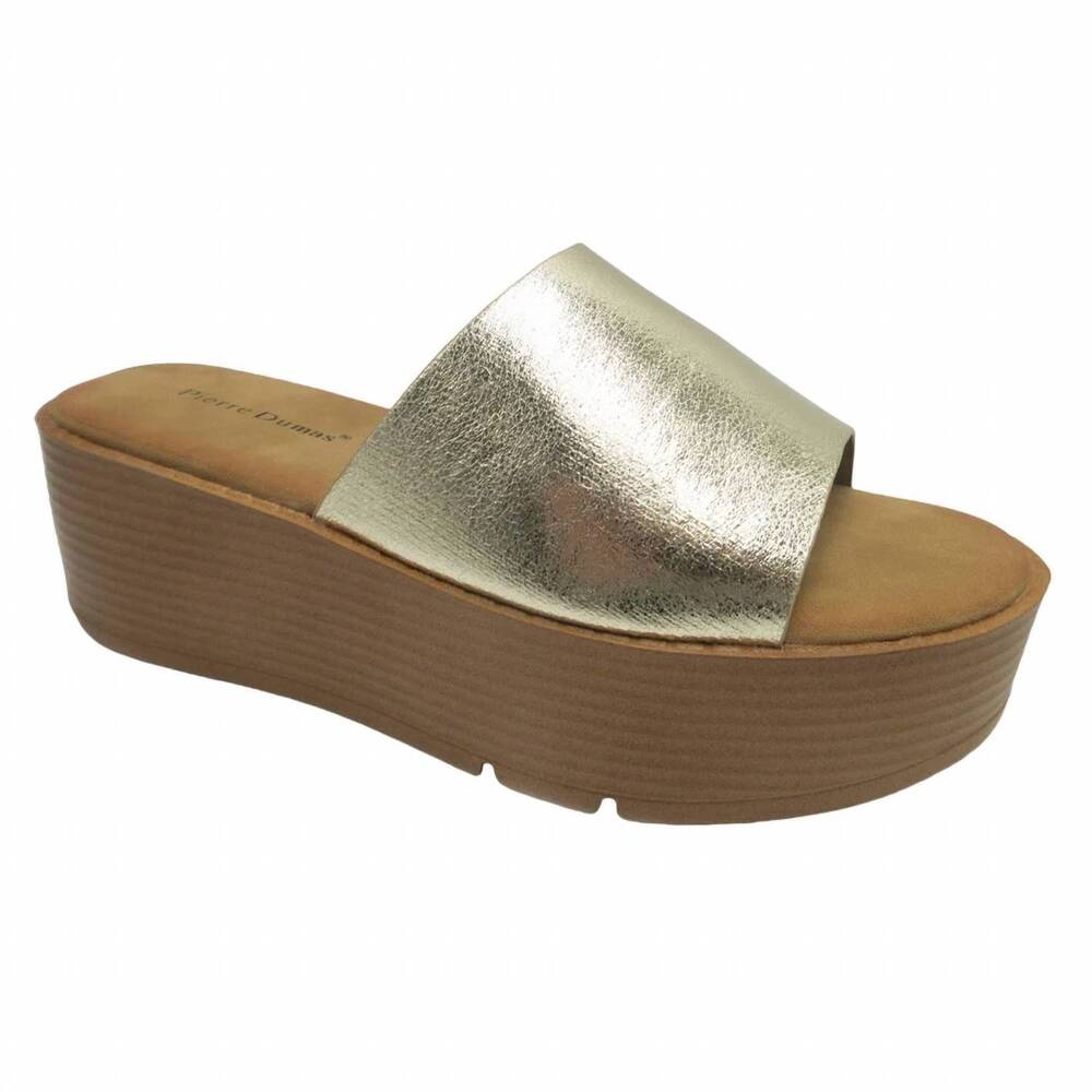 NEW PIERRE DUMAS women's aster platform sandals in gold